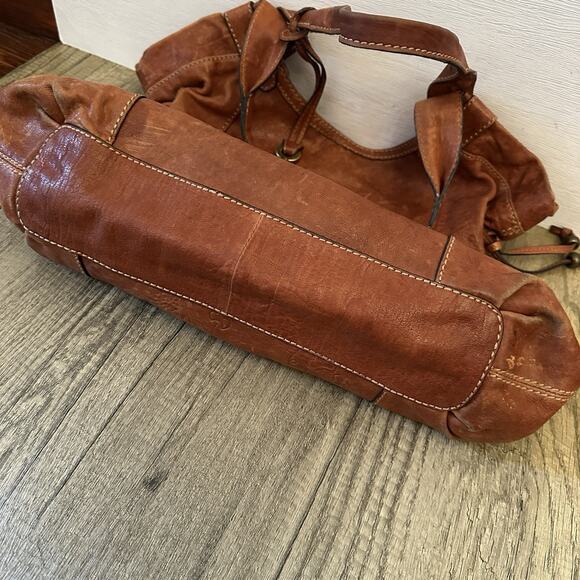 Fossil Leather Tote Bag Floral Embossed Brown Shoulder Purse Distressed Vintage - Picture 4 of 9